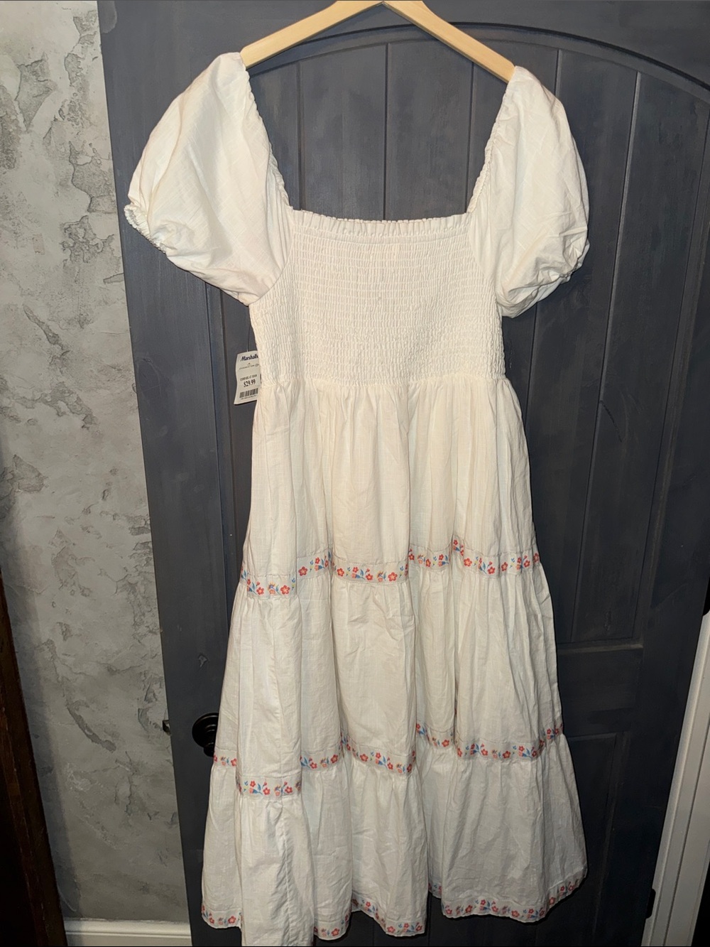 NEW Rachel Zoe White Tiered Puff Sleeve Dress with Floral Trim - Picture 7 of 7